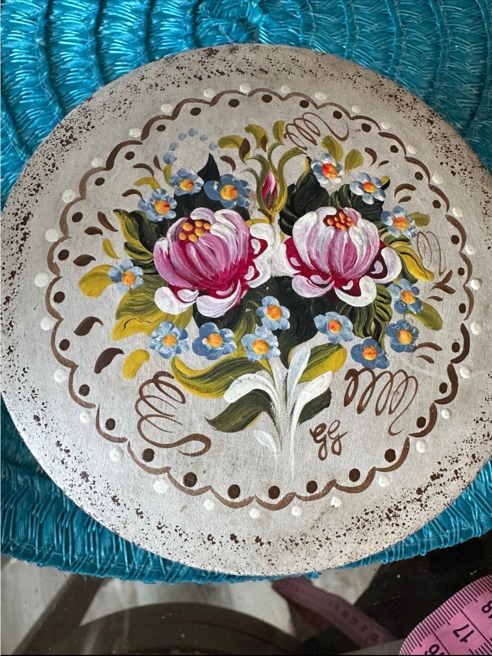 Austria Rosemaling Wooden Box handpainted pink flowers, Signed, shabby chic